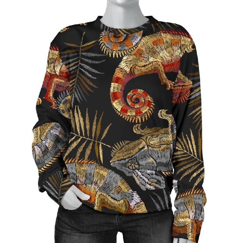Chameleon Print Pattern Women's Sweatshirt Hoodie with Hem Patch Decorative Personalized