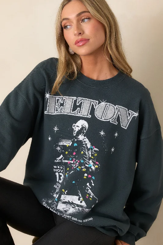 Charcoal Elton John Olympia Stadium Crew Neck Sweatshirt Hoodie with Applique Textured Unique