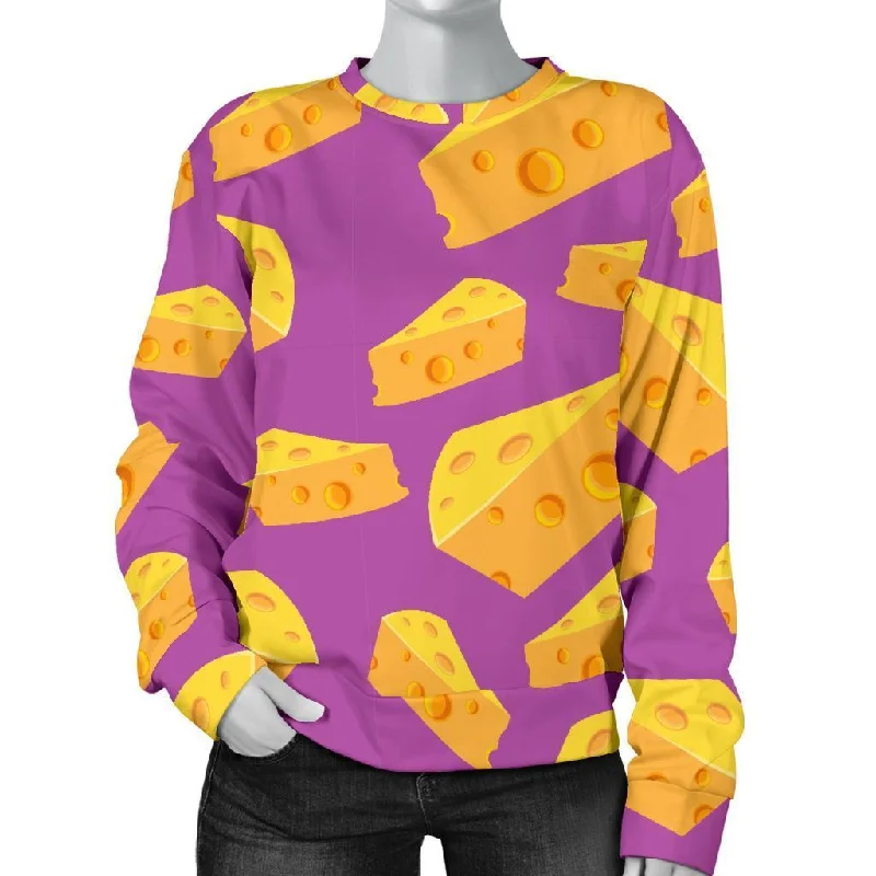Cheese Pattern Print Women's Sweatshirt Hoodie with Hem Fringe Bohemian Relaxed