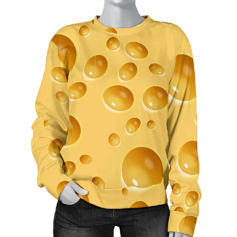 Cheese Surface Pattern Print Women's Sweatshirt Hoodie with Tied Waist Feminine Flattering