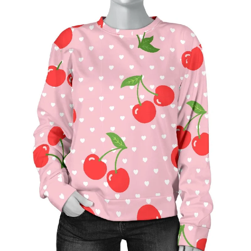 Cherry Heart Dot Pattern Print Women's Sweatshirt Hoodie with Sequins Glamorous Eye-catching