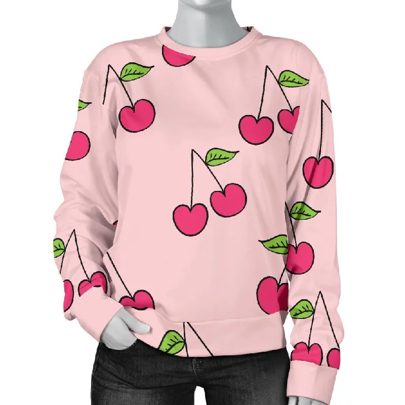 Cherry Pattern Print Women's Sweatshirt Hoodie with Full-Zip Functional Layering