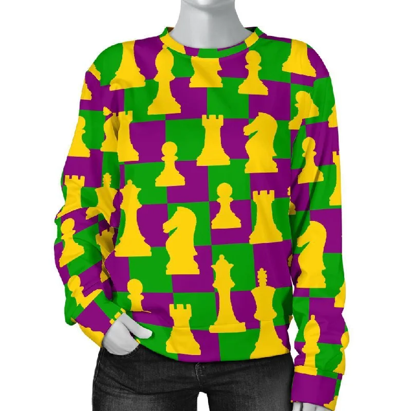 Chess Color Pattern Print Women's Sweatshirt Hoodie with Lace Feminine Delicate