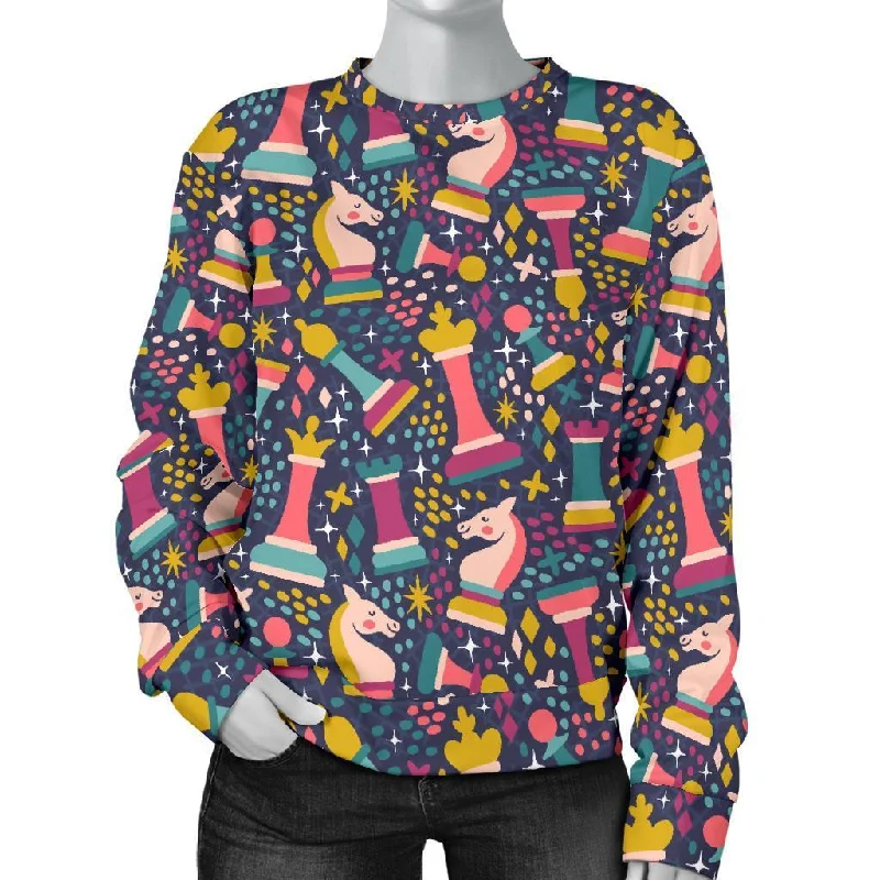 Chess Colorful Pattern Print Women's Sweatshirt Hoodie with Illustration Artistic Creative