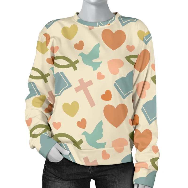 Christian Bible Pattern Print Women's Sweatshirt Hoodie with Cuffed Sleeves Snug Secure