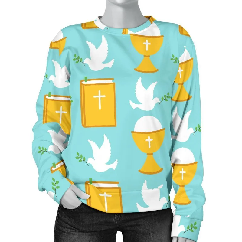 Christian Dove Pattern Print Women's Sweatshirt Hoodie with Ribbed Neckline Snug Warm
