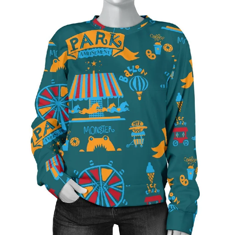 Circus Amusement Park Pattern Print Women's Sweatshirt Hoodie with Cropped Fit Short Trendy