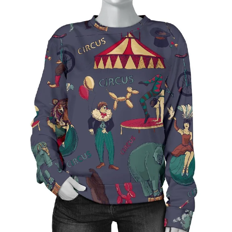 Circus Print Pattern Women's Sweatshirt Hoodie with Fur Luxurious Winter