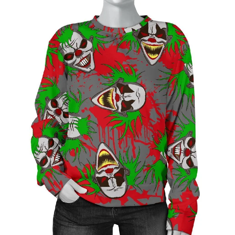 Clown Scary Pattern Print Women's Sweatshirt Hoodie with Strings Custom Fit Adjustable