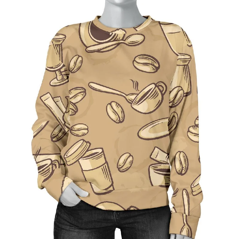 Coffee Pattern Print Women's Sweatshirt Hoodie with Neon Bright Vibrant