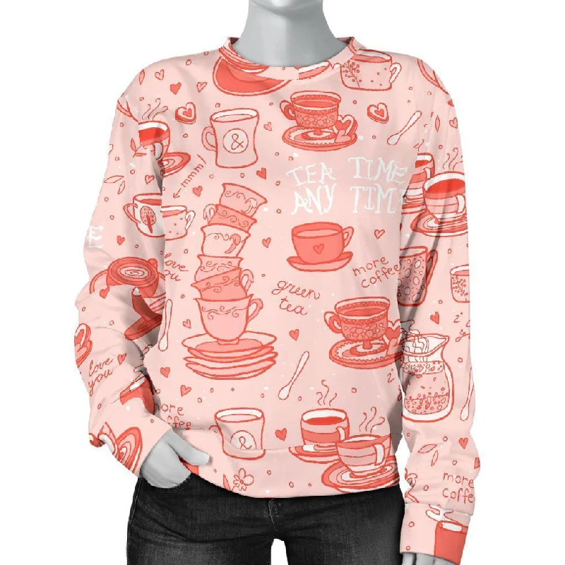 Coffee Pink Pattern Print Women's Sweatshirt Hoodie Jacket Zipper Layering
