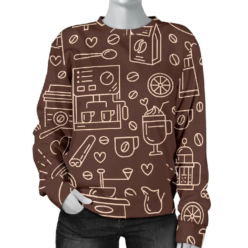 Coffee Print Pattern Women's Sweatshirt Hoodie Crop Top Short Trendy