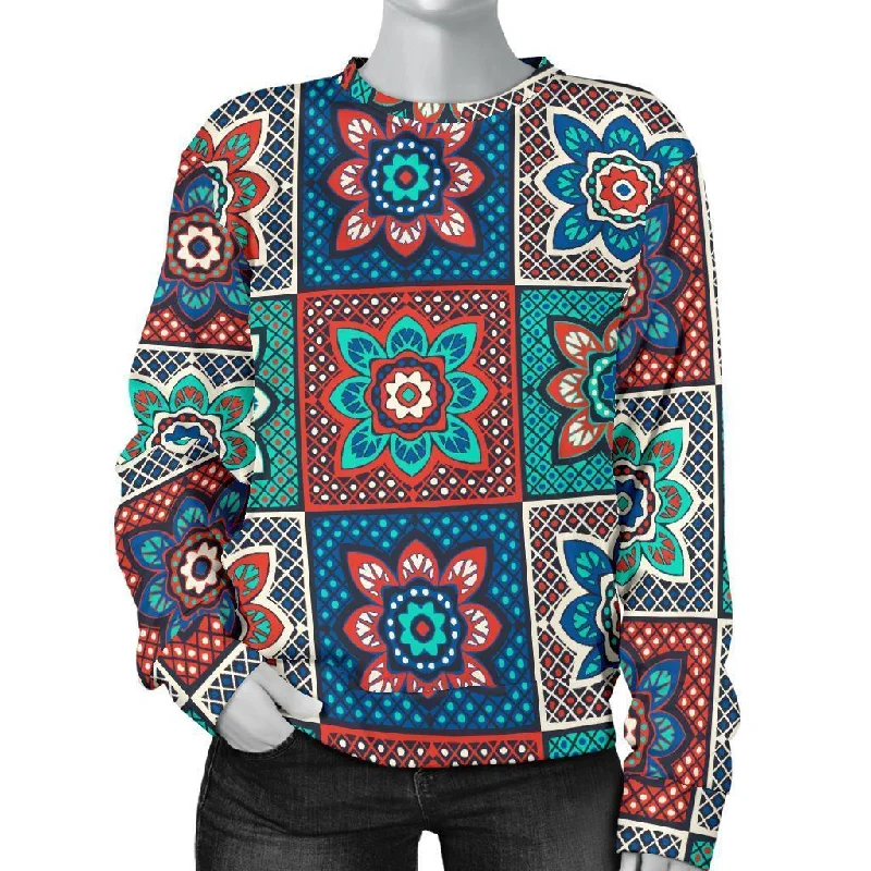 Colorful Mosaic Print Pattern Women's Sweatshirt Hoodie with Camouflage Military Edgy