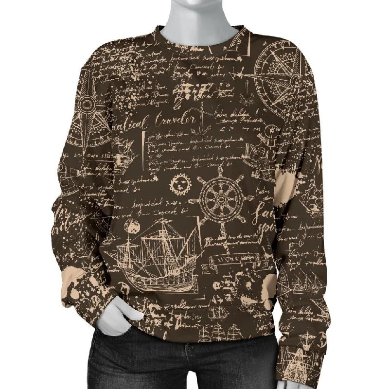 Compass Map Pattern Print Women's Sweatshirt Hoodie Sweatshirt Pullover