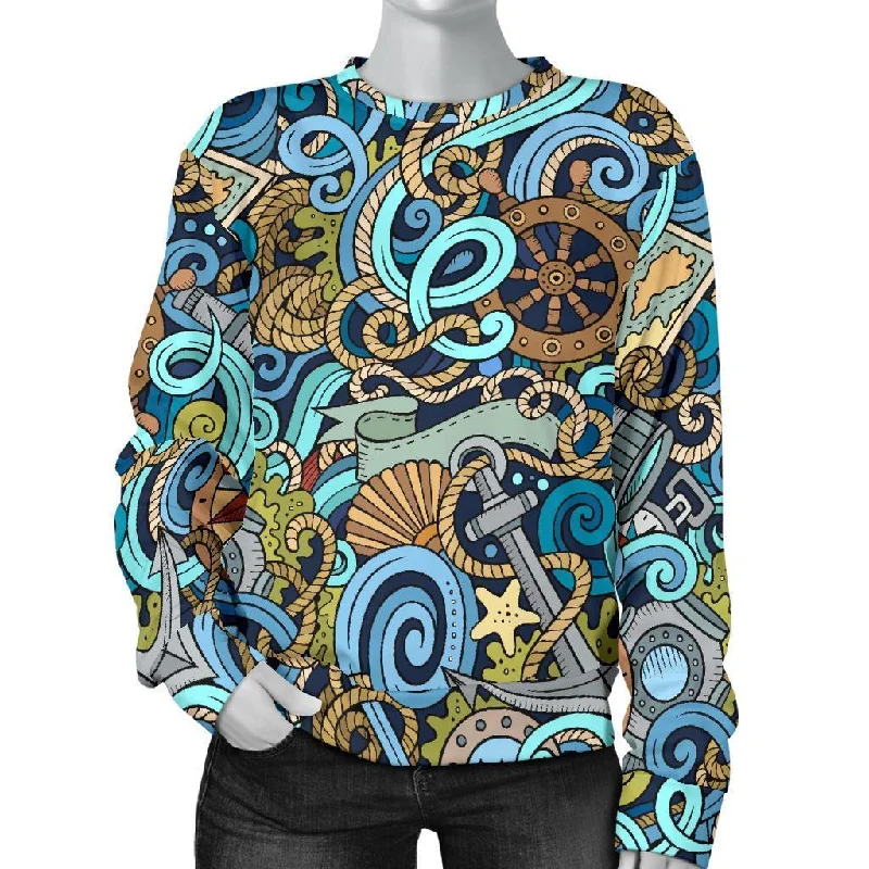 Compass Pattern Print Women's Sweatshirt Hoodie with Mesh Breathable Sporty