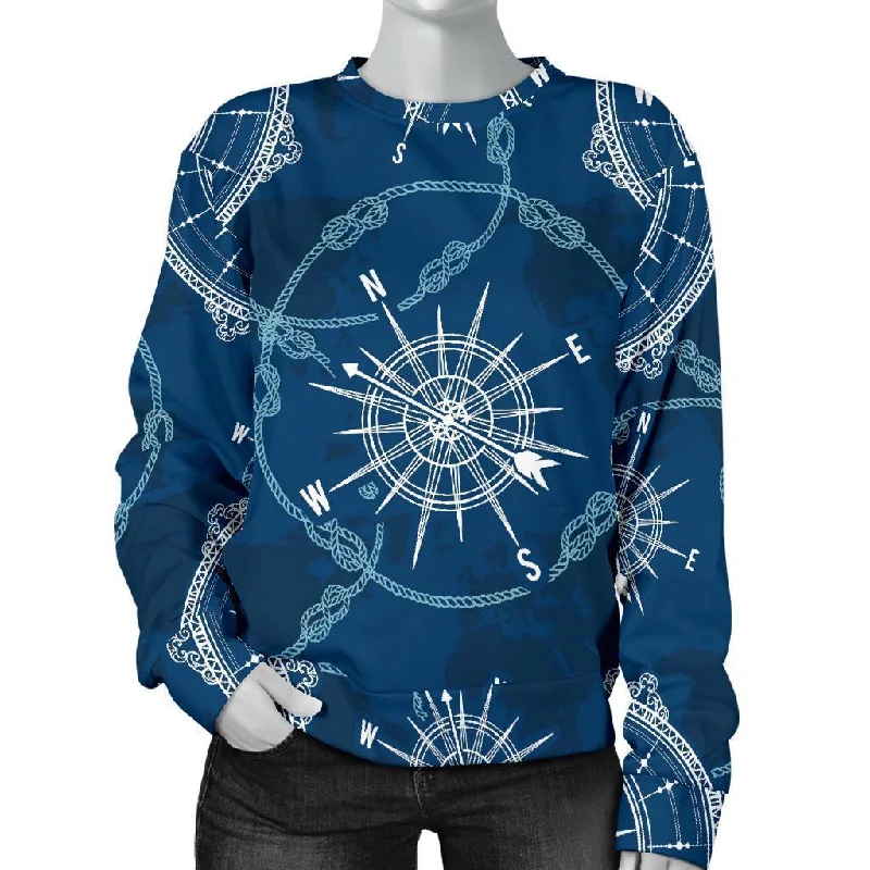 Compass Print Pattern Women's Sweatshirt Hoodie with Applique Textured Unique