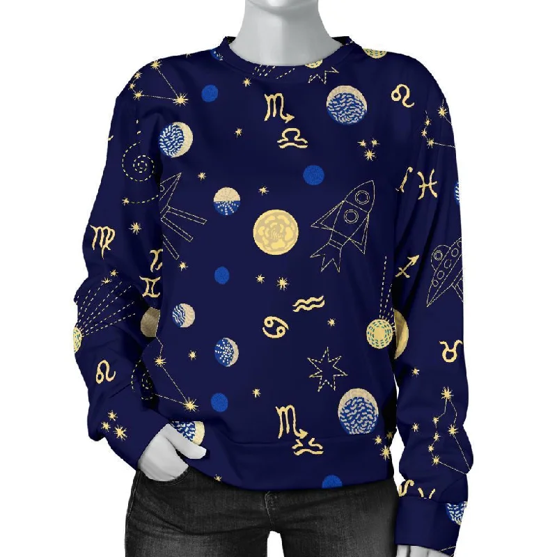 Constellation Print Pattern Women's Sweatshirt Hoodie with Color Block Contrast Stylish
