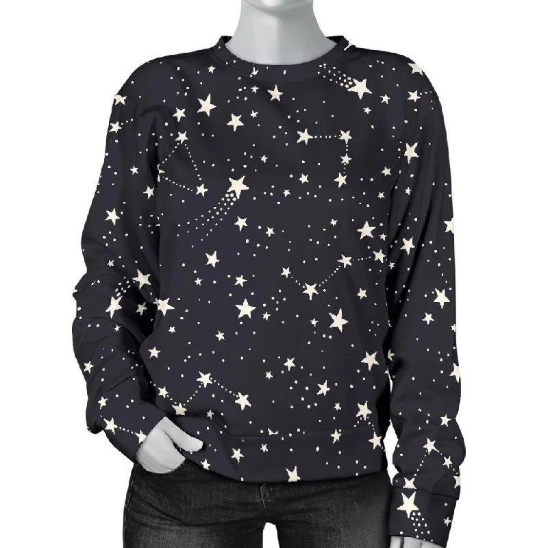 Constellation Star Print Pattern Women's Sweatshirt Hoodie with Hem Drawcord Adjustable Customizable
