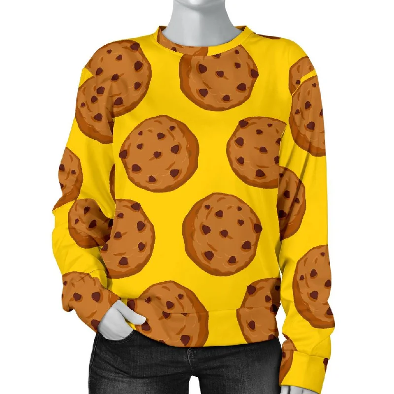 Cookie Print Pattern Women's Sweatshirt Hoodie with Front Slit Layering Stylish