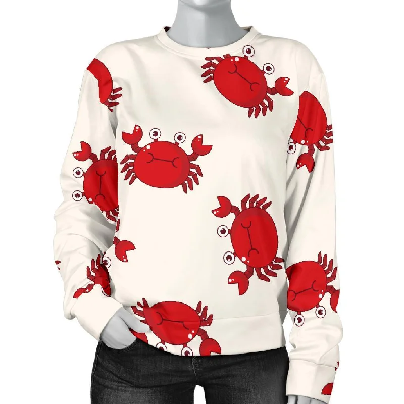 Crab Cartoon Pattern Print Women's Sweatshirt Hoodie with Side Slits Relaxed Casual