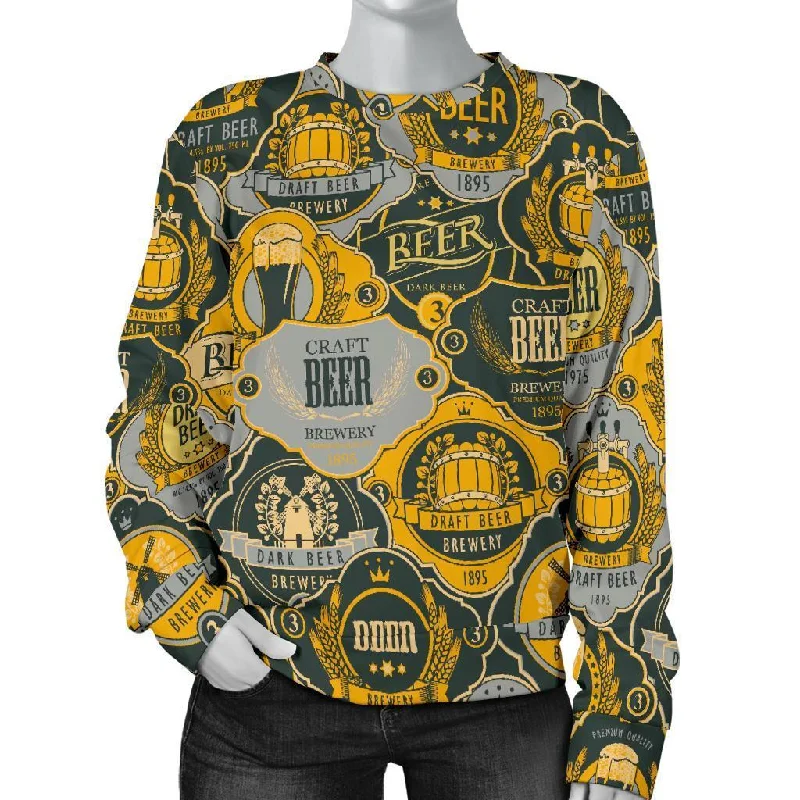 Craft Beer Pattern Print Women's Sweatshirt Hoodie with Slit Hem Functional Movement