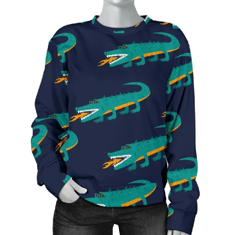 Crocodile Pattern Print Women's Sweatshirt Hoodie with Magnetic Closure Innovative Modern