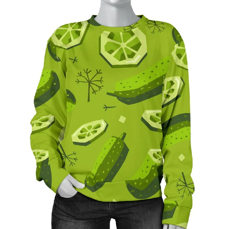 Cucumber Pickle Pattern Print Women's Sweatshirt Hoodie with Half-Zip Sporty Casual