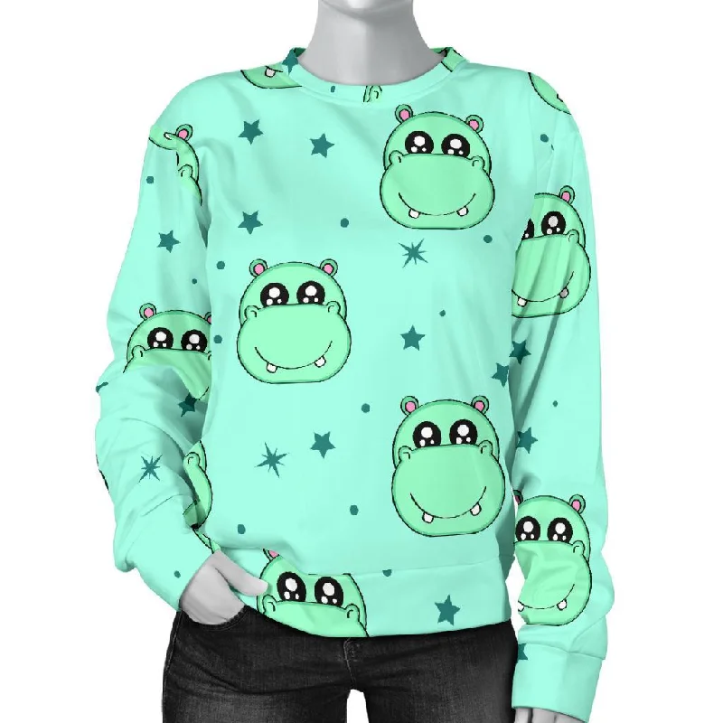 Cute Hippo Pattern Print Women's Sweatshirt Hoodie with Logo Branding Identity