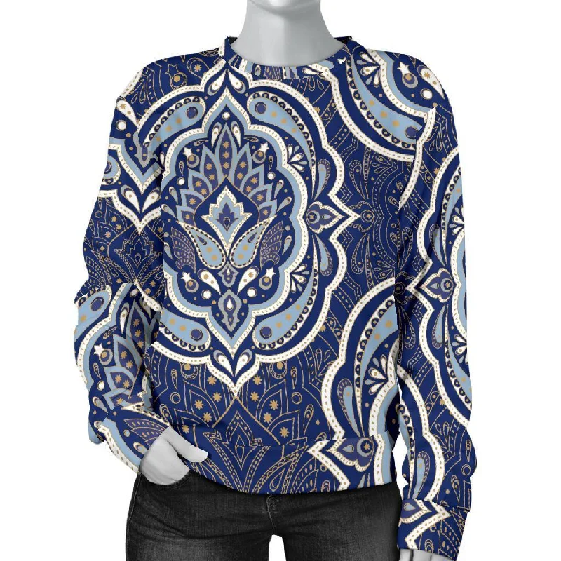 Damask Print Pattern Women's Sweatshirt Cotton Hoodie Fleece Lining Warmth
