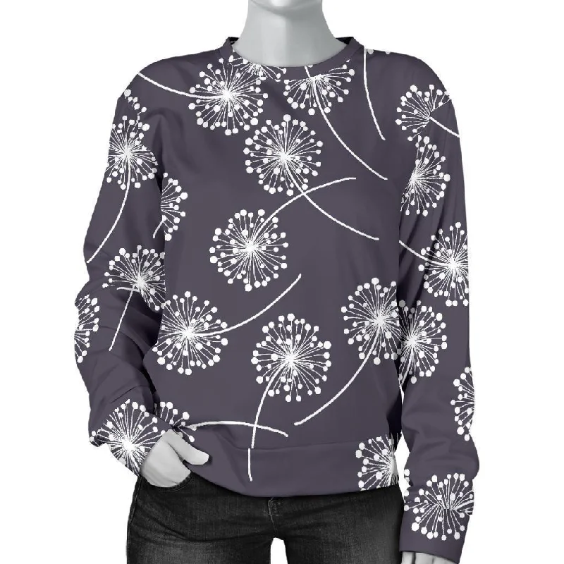 Dandelion Print Pattern Women's Sweatshirt Hoodie with Hem Fringe Bohemian Relaxed