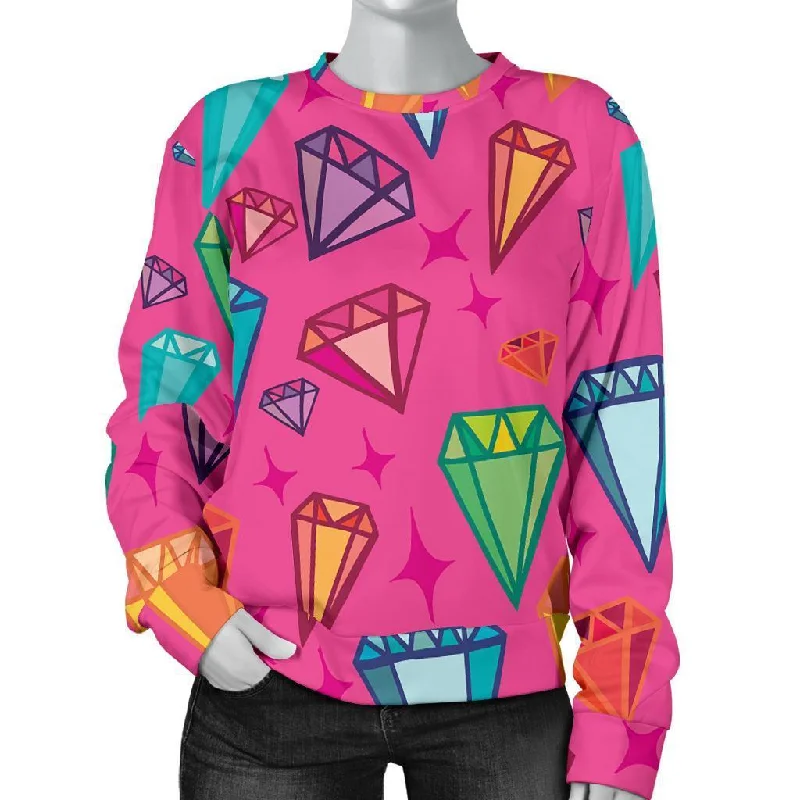 Diamond Colorful Pattern Print Women's Sweatshirt Hoodie with Ribbed Neckline Snug Warm