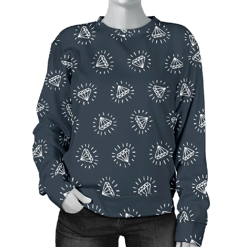 Diamond Print Pattern Women's Sweatshirt Hoodie with Hem Elastic Stretchable Comfortable