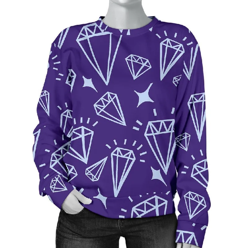 Diamond Purple Print Pattern Women's Sweatshirt Hoodie with Hem Ribbing Snug Secure