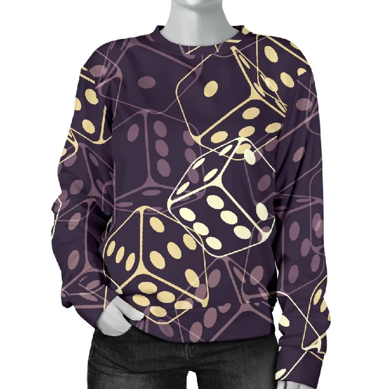Dice Casino Pattern Print Women's Sweatshirt Hoodie with Bell Sleeves Flared Feminine