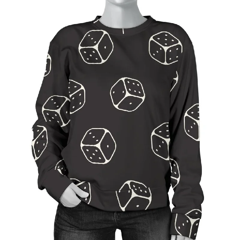 Dice Casino Print Pattern Women's Sweatshirt Hoodie with Rolled Sleeves Casual Relaxed