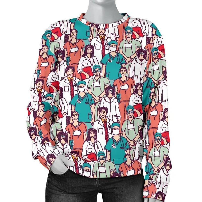 Docter Nurse Pattern Print Women's Sweatshirt Hoodie with High-Low Hem Asymmetrical Trendy