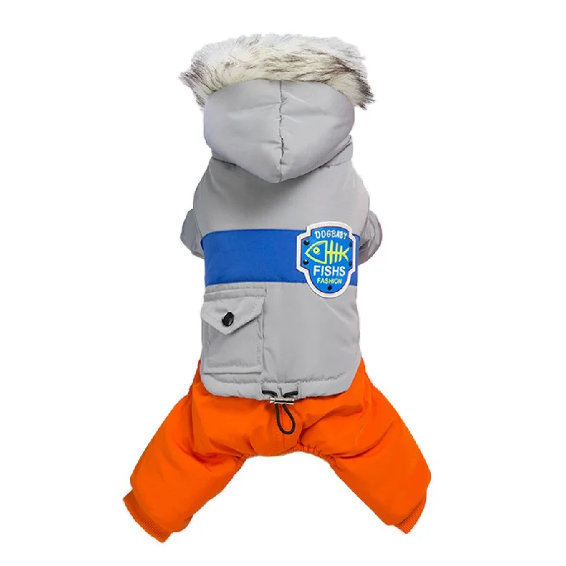 Max Dog Puppy Pet Hooded Down Jacket Coat Clothes Costume Winter Jumpsuit Gray S Hoodie with Color Block Contrast Stylish