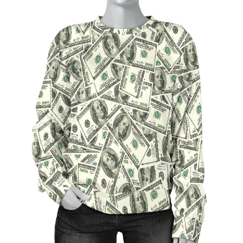 Dollar Money Pattern Print Women's Sweatshirt Hoodie with Elastic Waist Stretchable Comfortable