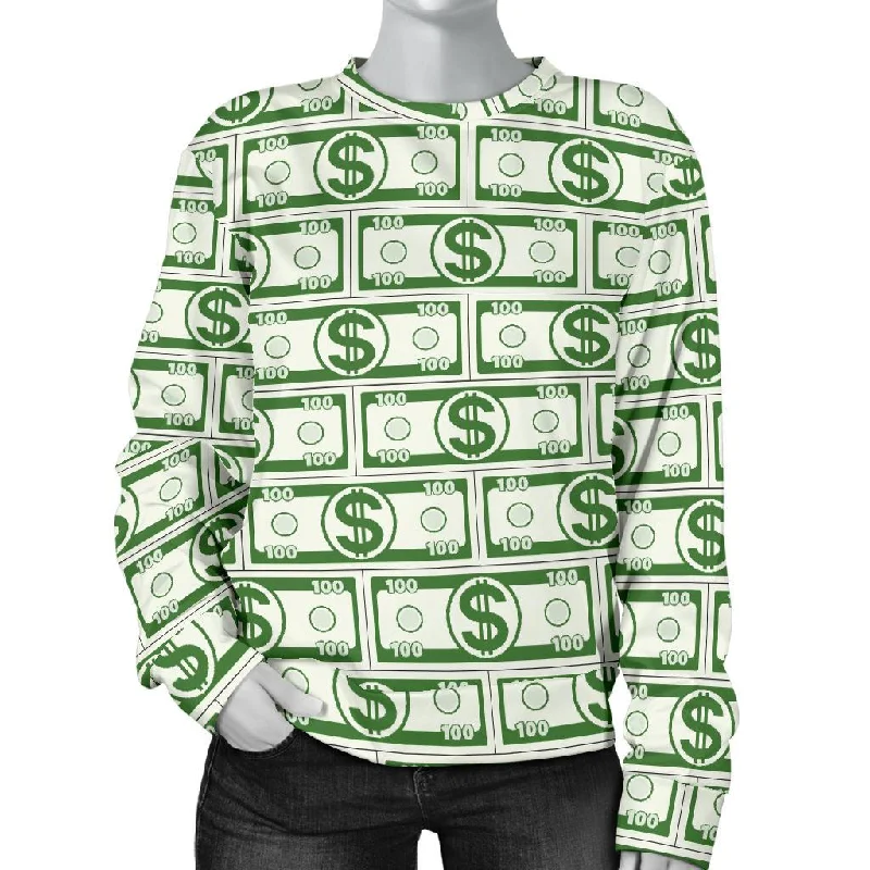 Dollar Money Print Pattern Women's Sweatshirt Hoodie with Frayed Bohemian Relaxed
