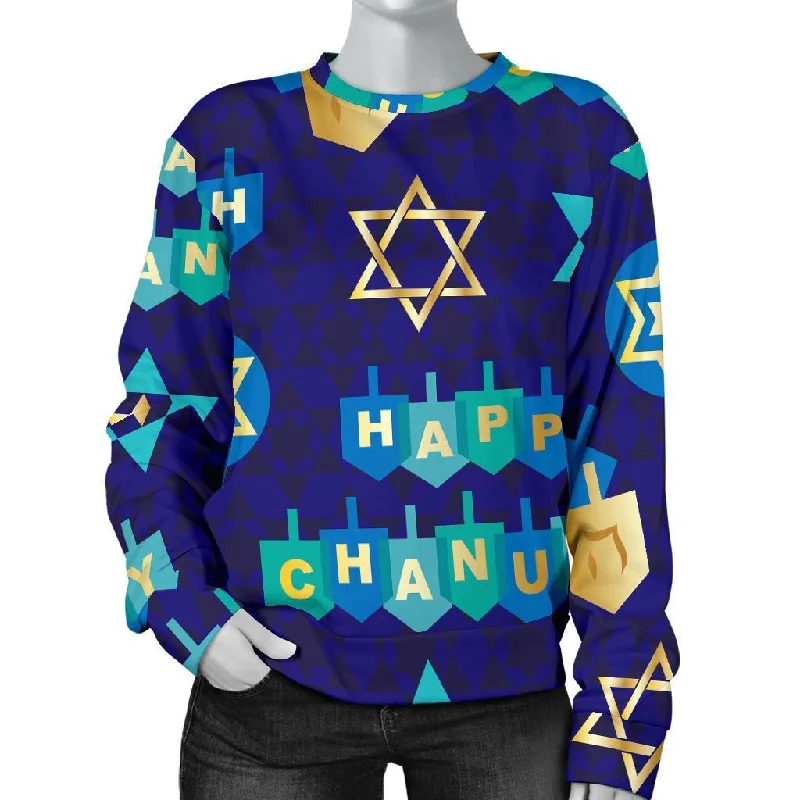 Dreidel Print Pattern Women's Sweatshirt Hoodie with Distressed Vintage Worn
