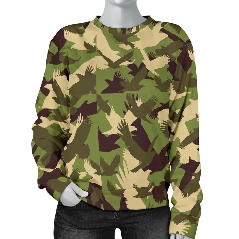 Eagle Camo Pattern Print Women's Sweatshirt Hoodie with Button Placket Classic Preppy