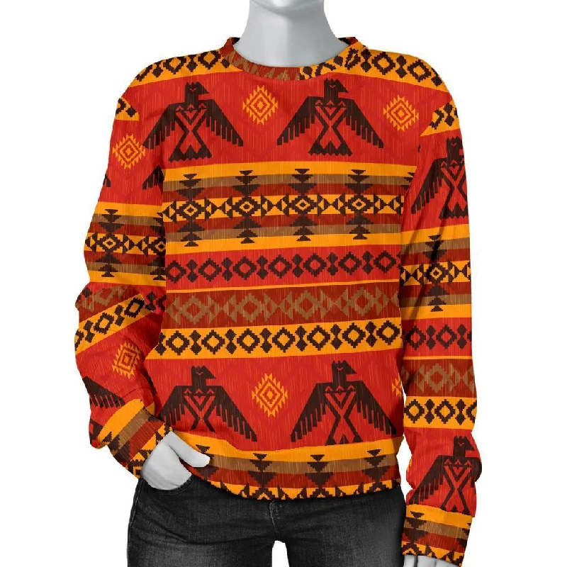 Eagle Native American Pattern Print Women's Sweatshirt Hoodie with Double Zipper Versatile Adjustable