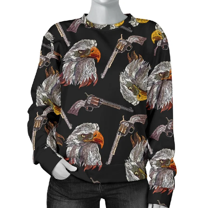 Eagle Print Pattern Women's Sweatshirt Hoodie with Turtle Neck Cozy Winter