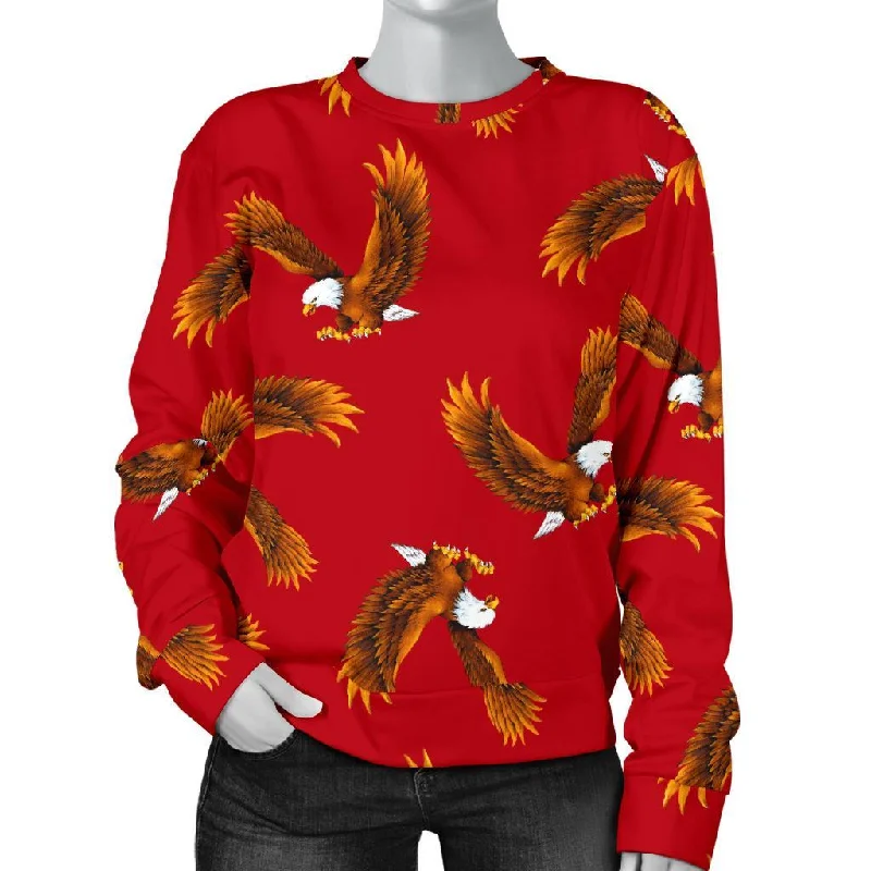 Eagle Red Pattern Print Women's Sweatshirt Hoodie with Crew Neck Simple Timeless