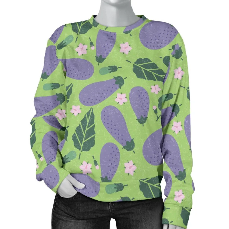 Eggplant Cute Pattern Print Women's Sweatshirt Hoodie with High Neck Warm Protective
