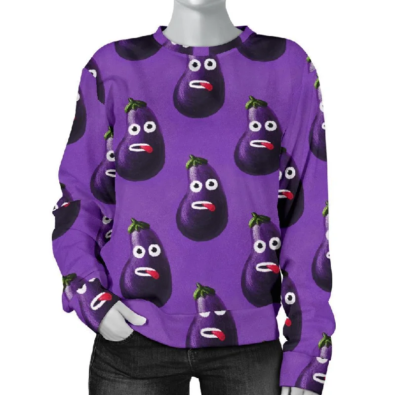 Eggplant Funny Pattern Print Women's Sweatshirt Hoodie with Cuffed Sleeves Snug Secure