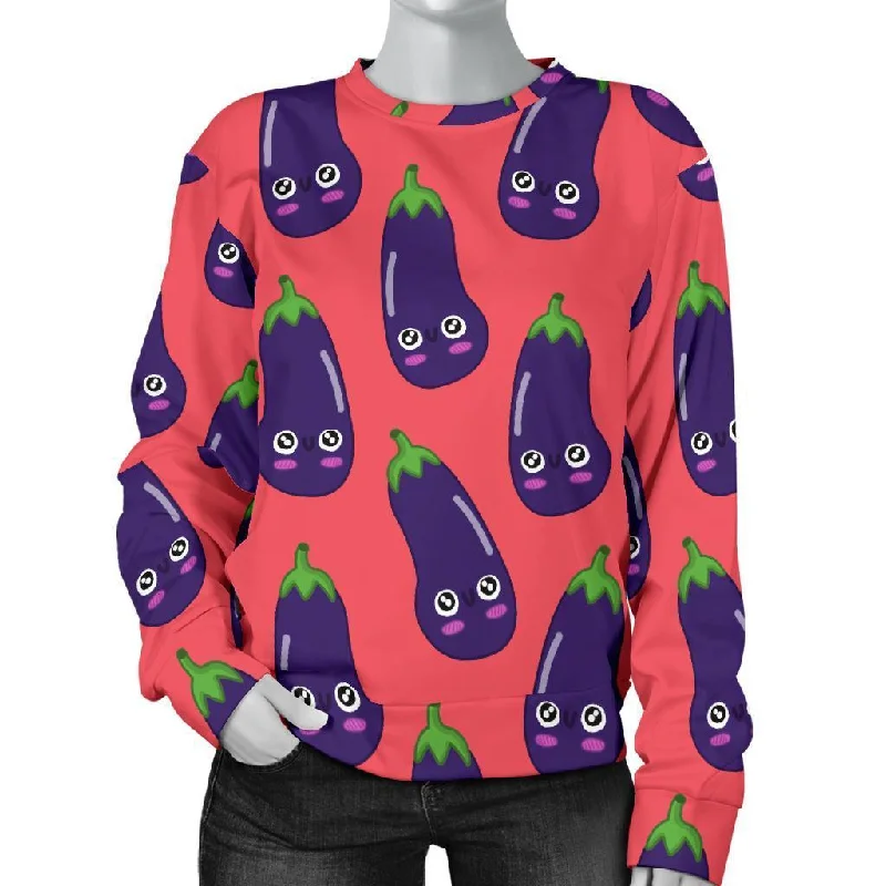 Eggplant Funny Print Pattern Women's Sweatshirt Hoodie with Batwing Sleeves Loose Dramatic