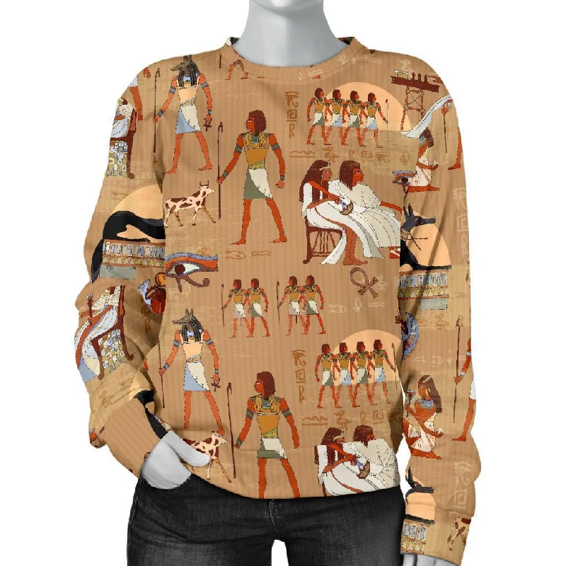 Egyptian Pattern Print Women's Sweatshirt Hoodie with Raglan Sleeves Sporty Comfortable