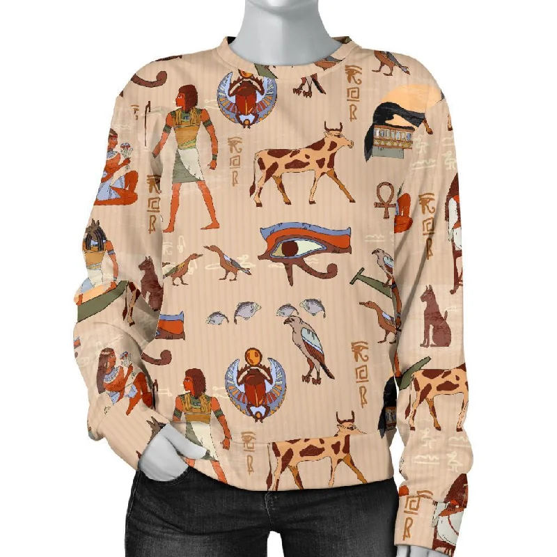 Egyptian Print Pattern Women's Sweatshirt Hoodie with Set-In Sleeves Structured Classic