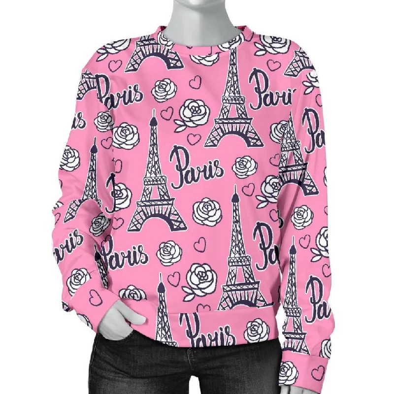 Eiffel Tower Print Pattern Women's Sweatshirt Hoodie with Full-Zip Functional Layering